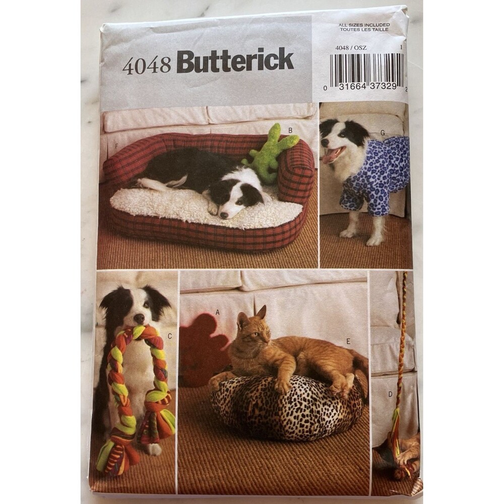 Butterick 2003 Sewing‎ Pattern #4048 Pet Cat Dog Bed Mouse Bunny Toy Braid Uncut